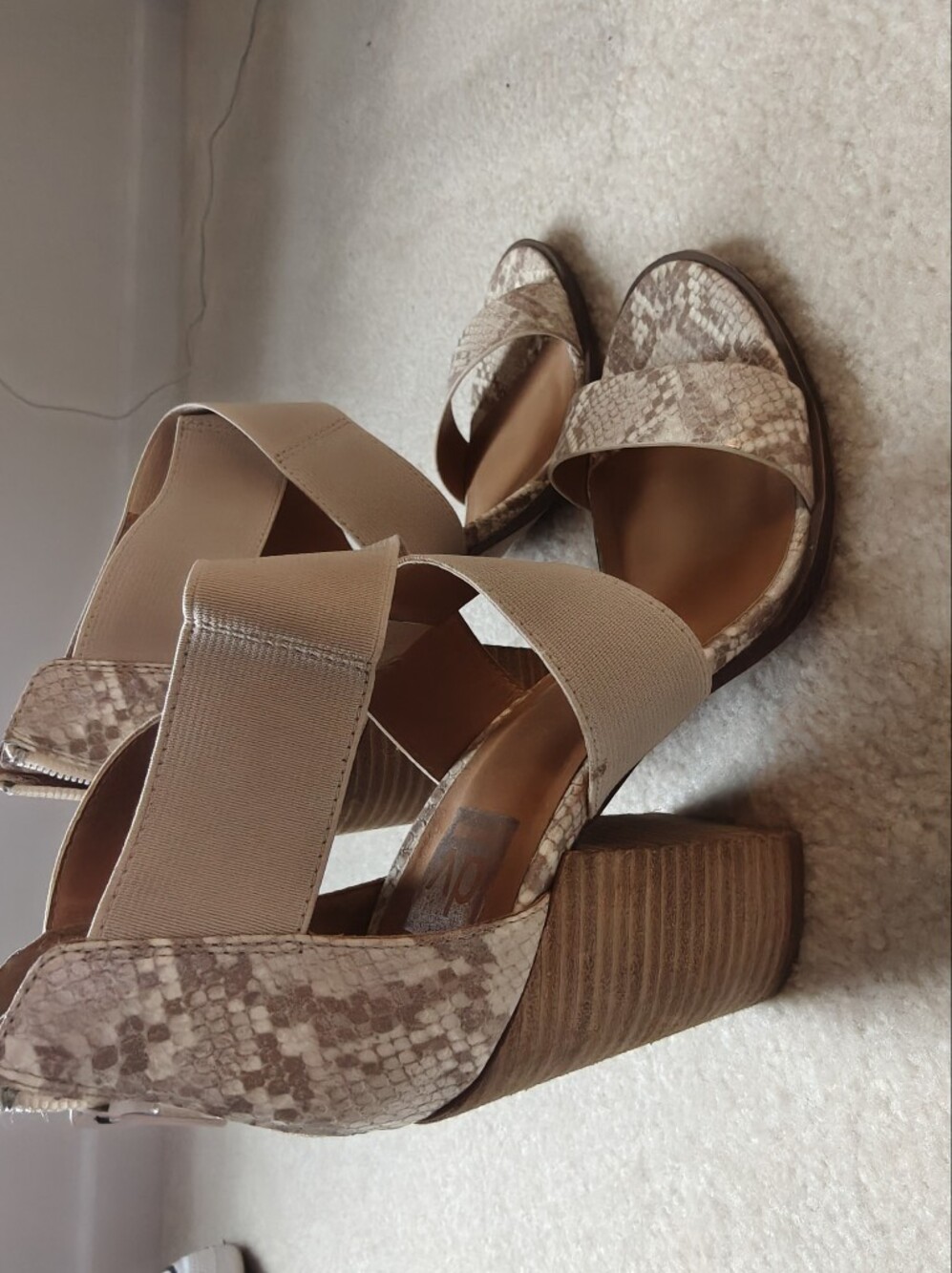 DV by Dolce Vita Neutral Snake-Print Block Heel Sandals with Elastic Straps